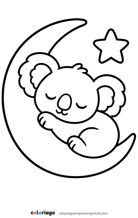 Coloriage koala sur la lune