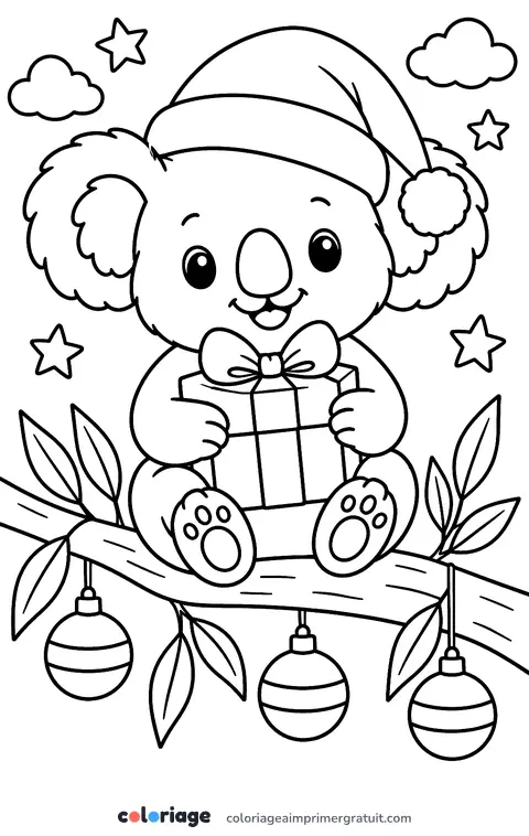 Coloriage koala de Noël
