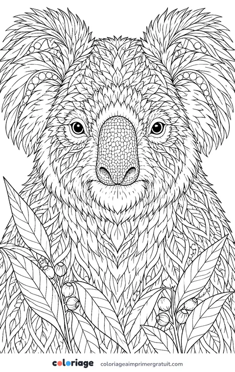 Coloriage portrait de koala réaliste