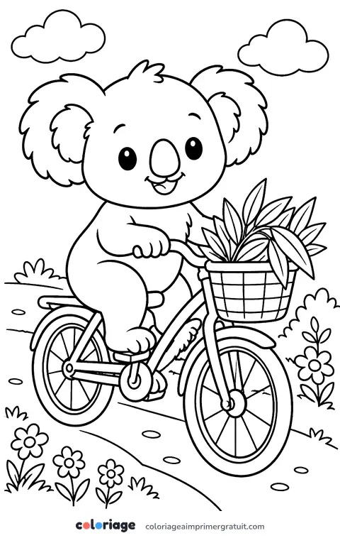 Coloriage koala à vélo