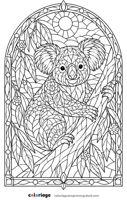 Coloriage koala en vitrail