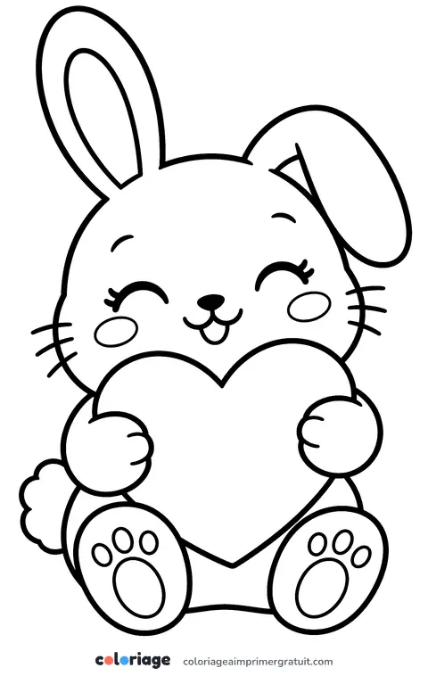 Coloriage lapin kawaii et son cœur