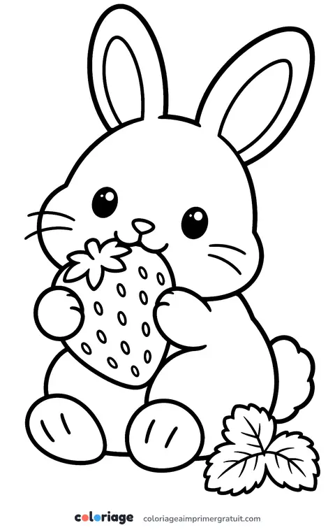 Coloriage lapin qui mange une fraise