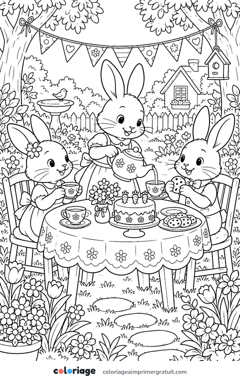 Coloriage goûter des lapins