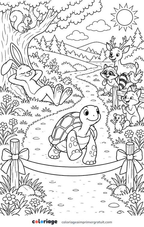 Coloriage le lièvre et la tortue