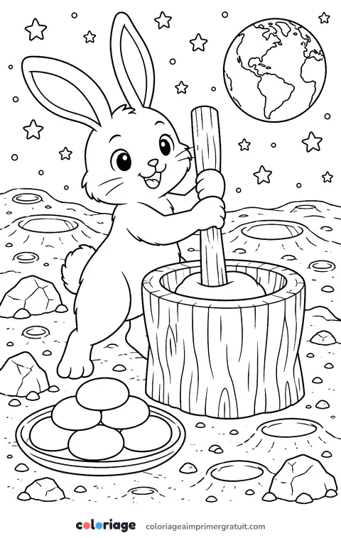 Coloriage le lapin de la lune