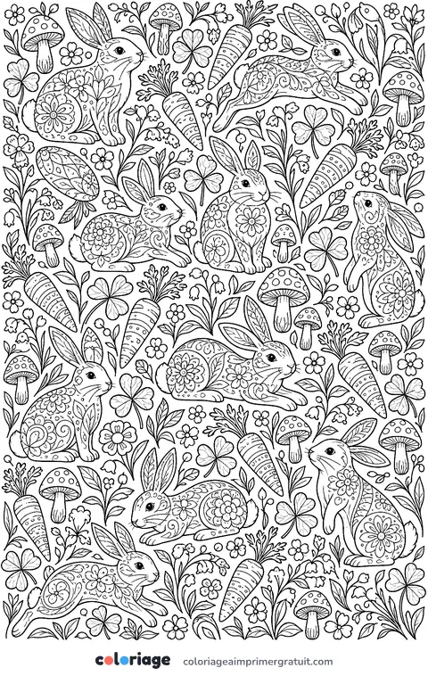 Coloriage motif de lapins