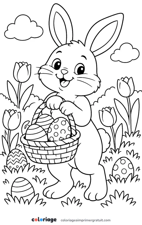 Coloriage lapin de Pâques et son panier