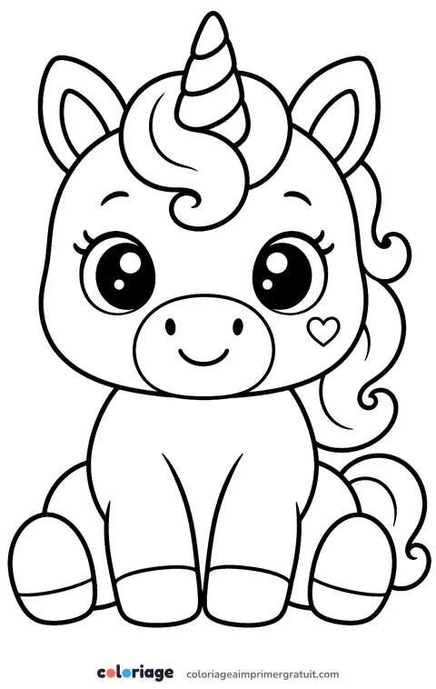 Coloriage licorne kawaii assise