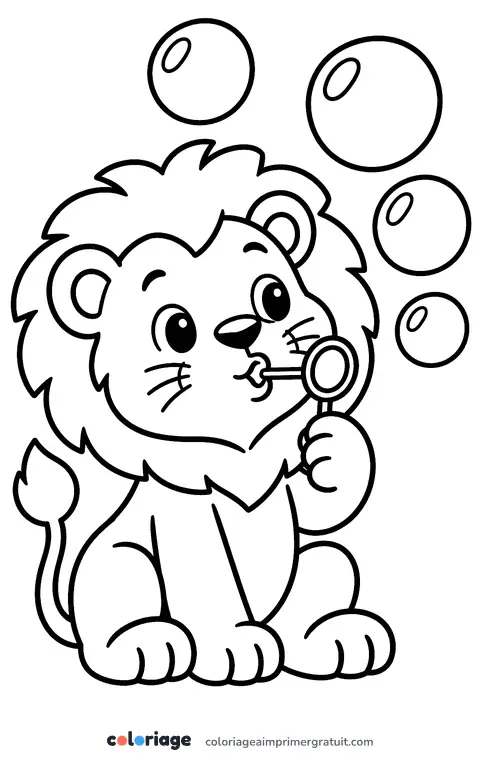 Coloriage lion et bulles de savon