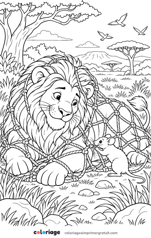 Coloriage le lion et le rat