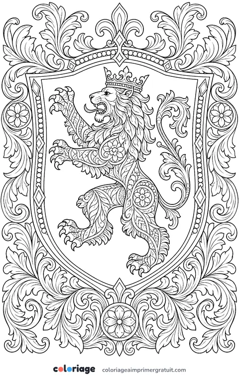 Coloriage lion héraldique