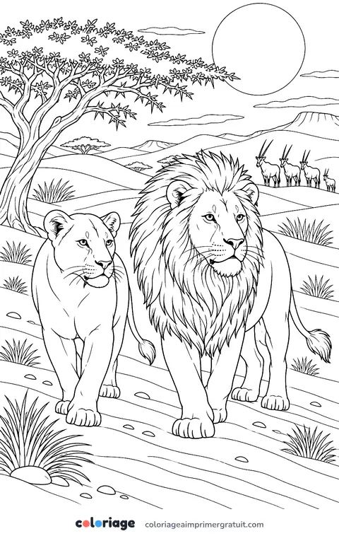 Coloriage lions du Kalahari