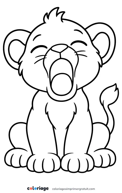 Coloriage lionceau qui bâille