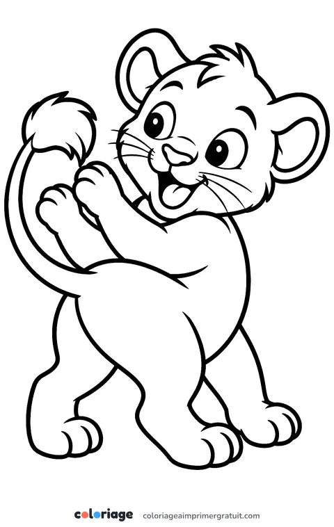 Coloriage lionceau qui joue avec sa queue