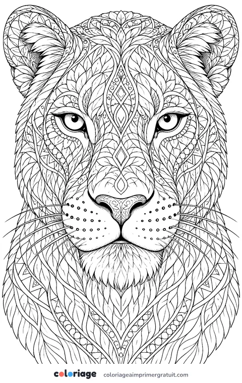 Coloriage portrait de lionne réaliste