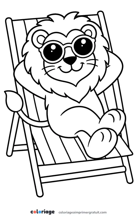 Coloriage lion à lunettes de soleil