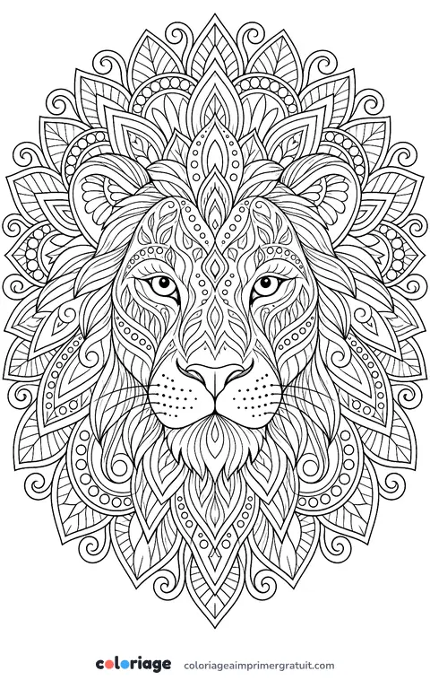 Coloriage lion mandala