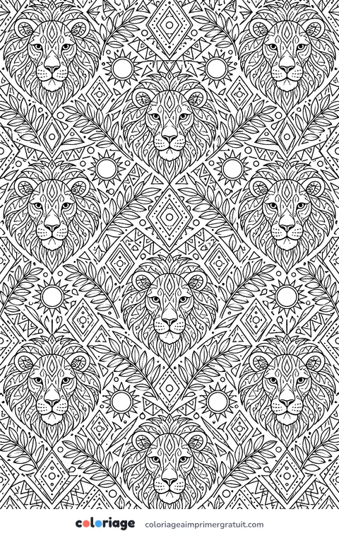 Coloriage motif lions et savane