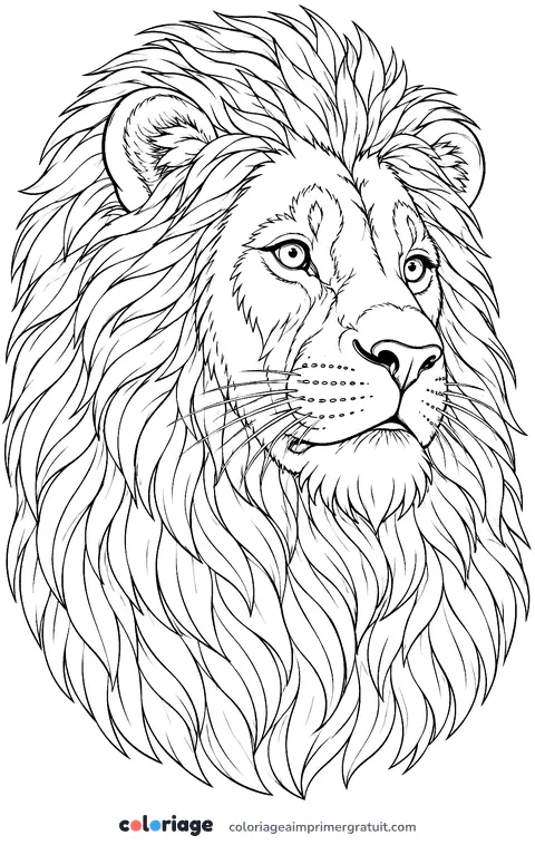 Coloriage portrait de lion réaliste