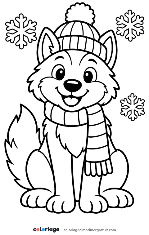 Coloriage loup en bonnet
