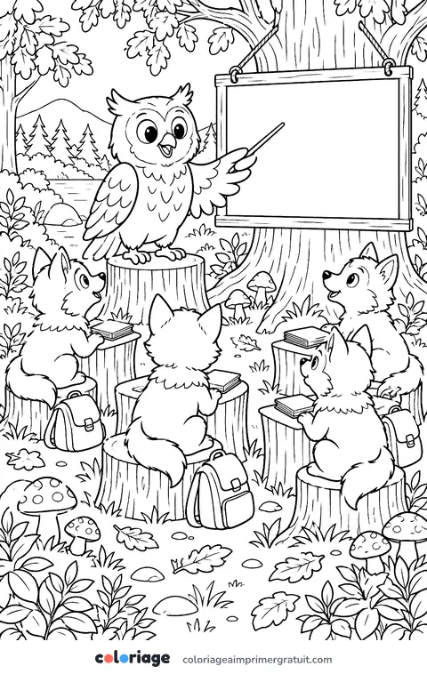 Coloriage l’école des louveteaux