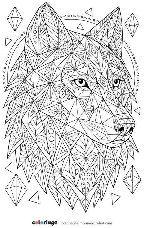 Coloriage loup géométrique