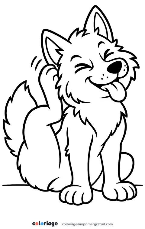 Coloriage loup qui se gratte