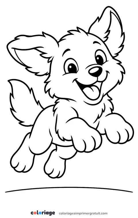 Coloriage louveteau qui saute