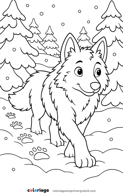 Coloriage loup dans la neige