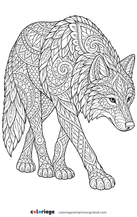 Coloriage loup zentangle