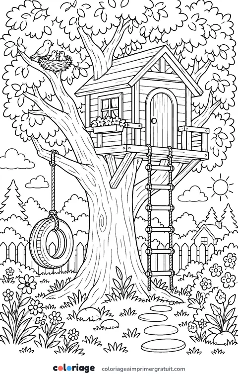 Coloriage cabane dans l’arbre