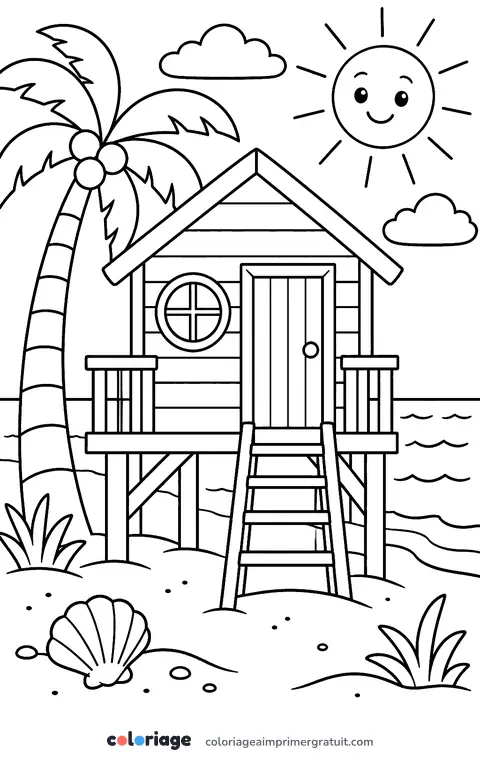 Coloriage cabane de plage sur pilotis