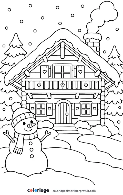 Coloriage chalet sous la neige