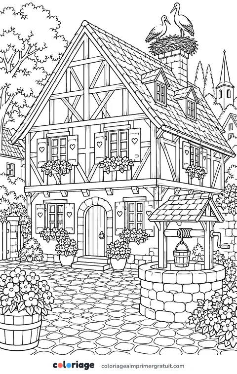 Coloriage maison à colombages