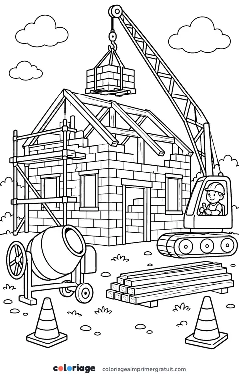 Coloriage maison en construction