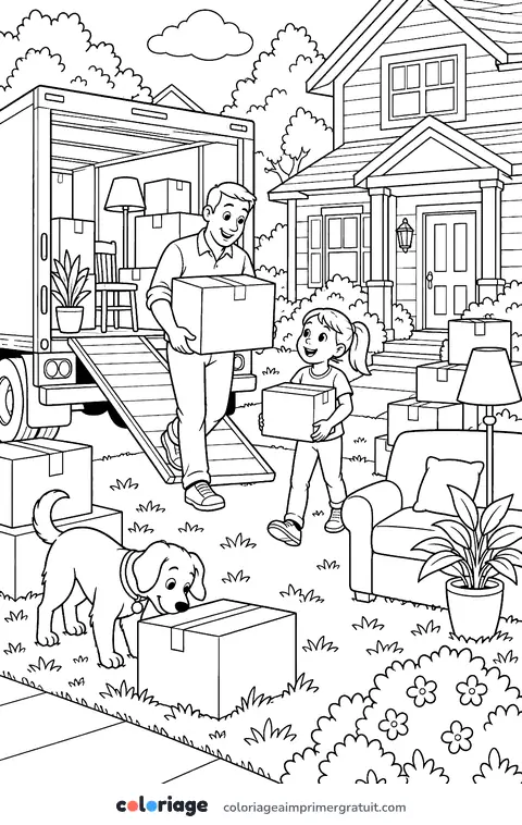 Coloriage jour de déménagement
