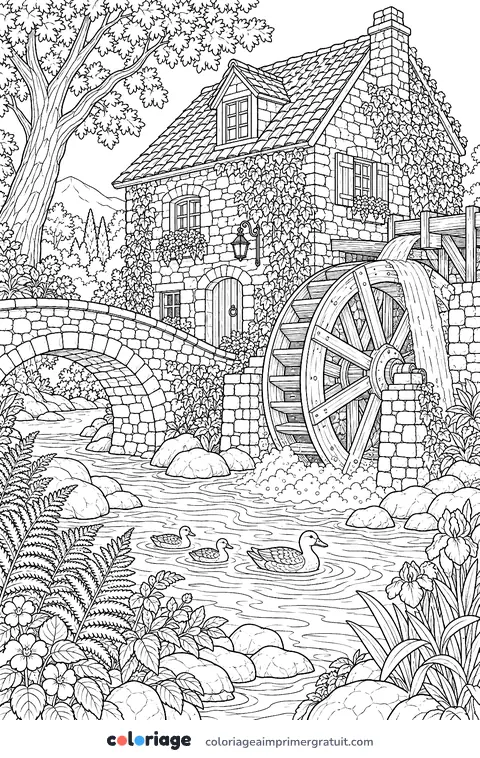 Coloriage moulin à eau