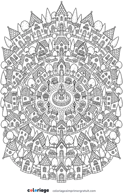 Coloriage village mandala
