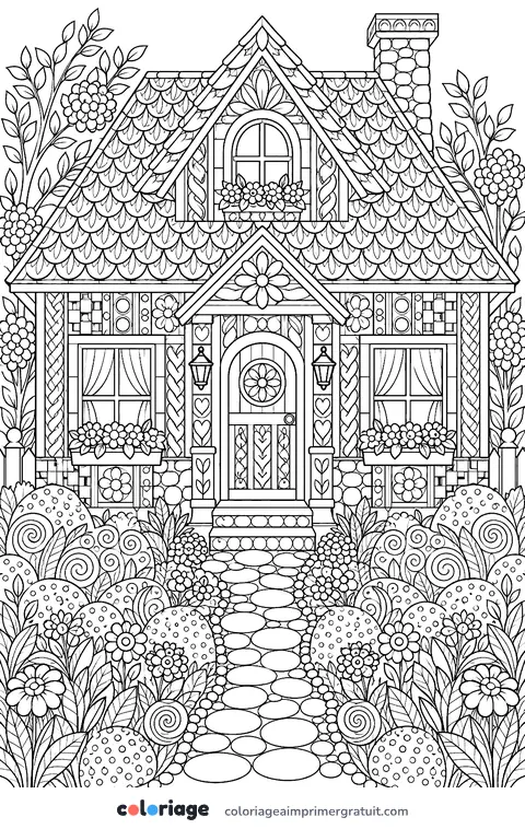 Coloriage maison zentangle