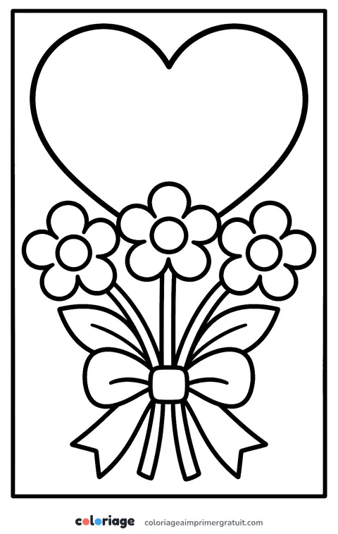 Coloriage carte cœur et fleurs