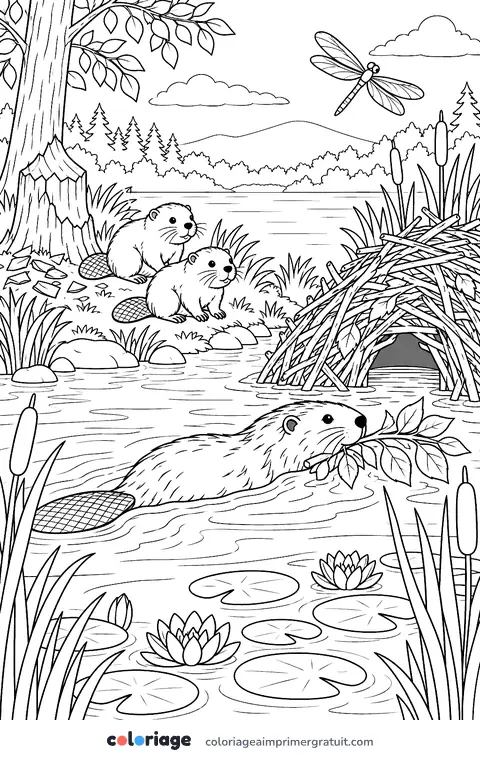 Coloriage la famille castor