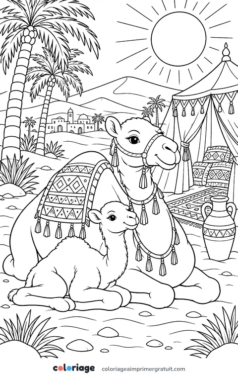 Coloriage chamelle et son petit