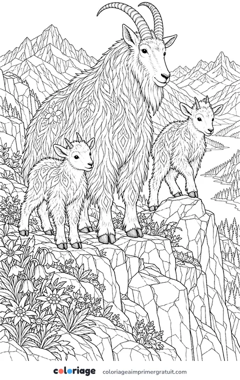 Coloriage chèvre et chevreaux