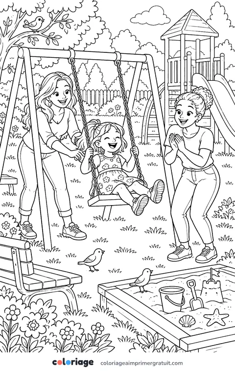 Coloriage deux mamans au parc