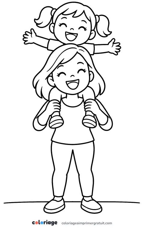 Coloriage sur les épaules de maman