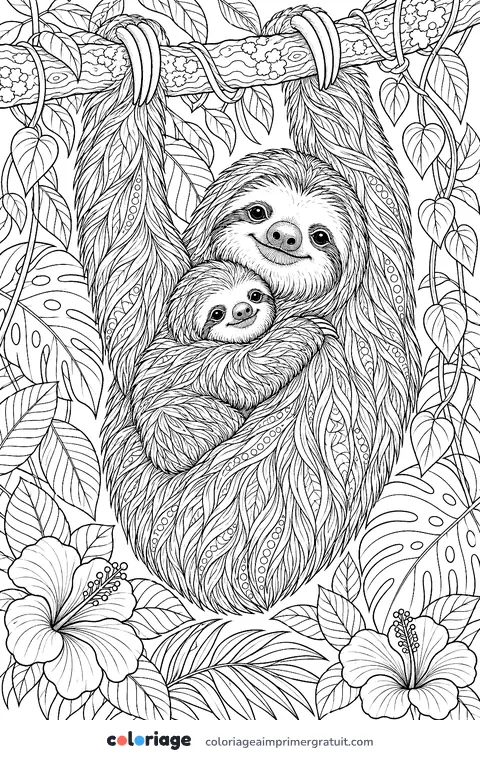 Coloriage maman paresseux