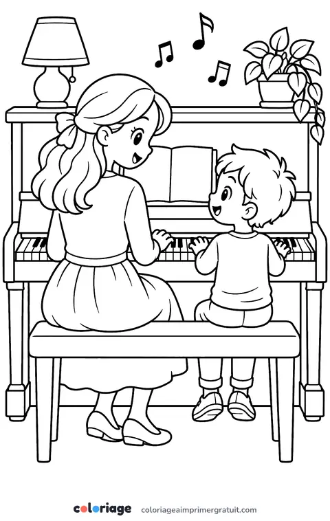 Coloriage piano à quatre mains