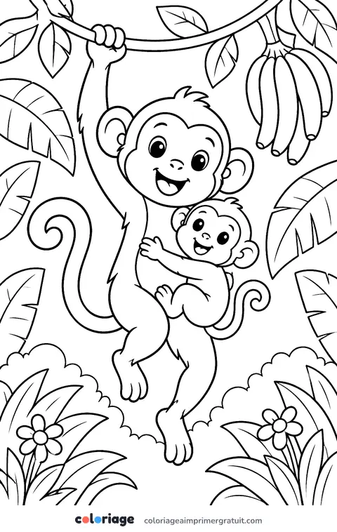 Coloriage maman singe