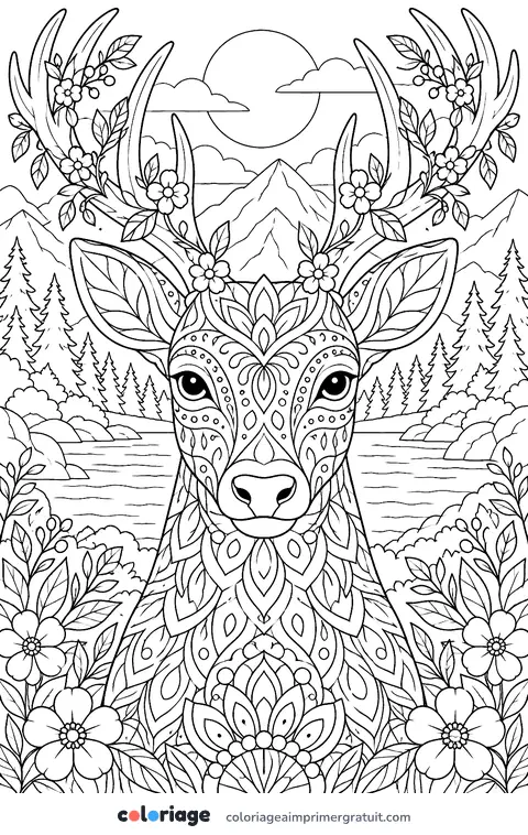 Coloriage cerf mandala